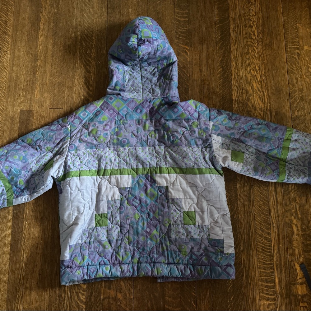 OS Quilted Hooded Jacket in Lavender & Green